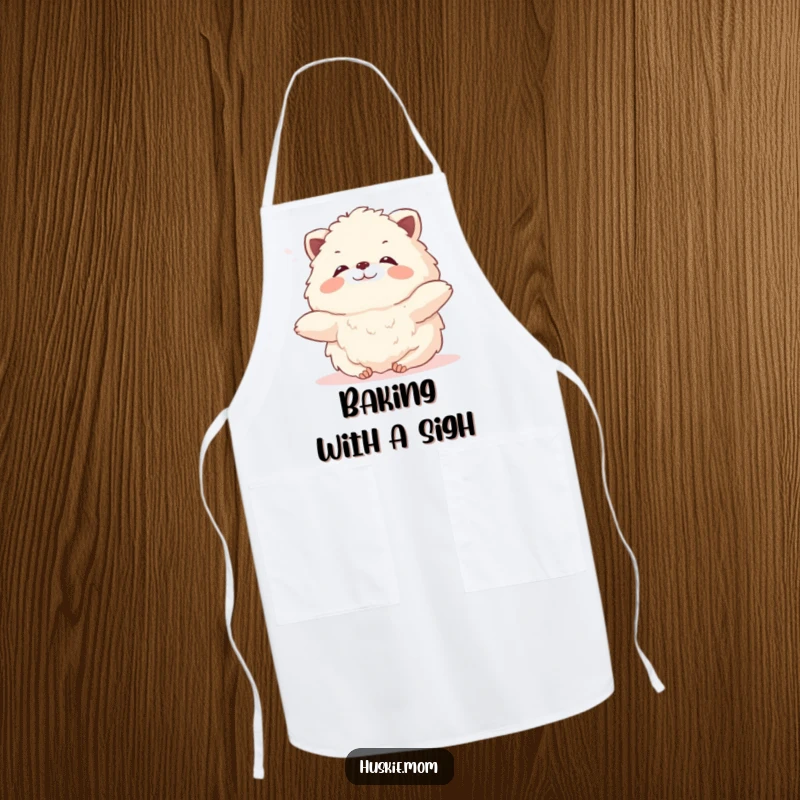 Funny Fluffy Animal Apron: A cute creature stretching in the breeze while cooking, adding humor and relaxation to the kitchen.