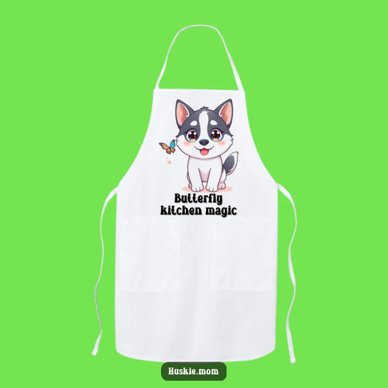 Funny Kawaii Husky Apron: Butterfly Chase Chef Gift!