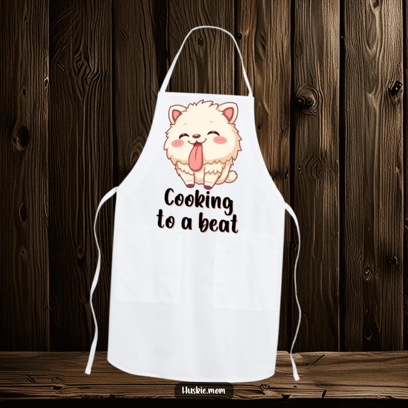 Funny apron featuring a fluffy animal swaying playfully with its tongue sticking out, perfect for kitchen or crafting fun.