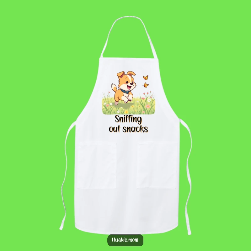 Funny Dog Chef Apron: Meadow Butterfly Chase, Active Funny Gift