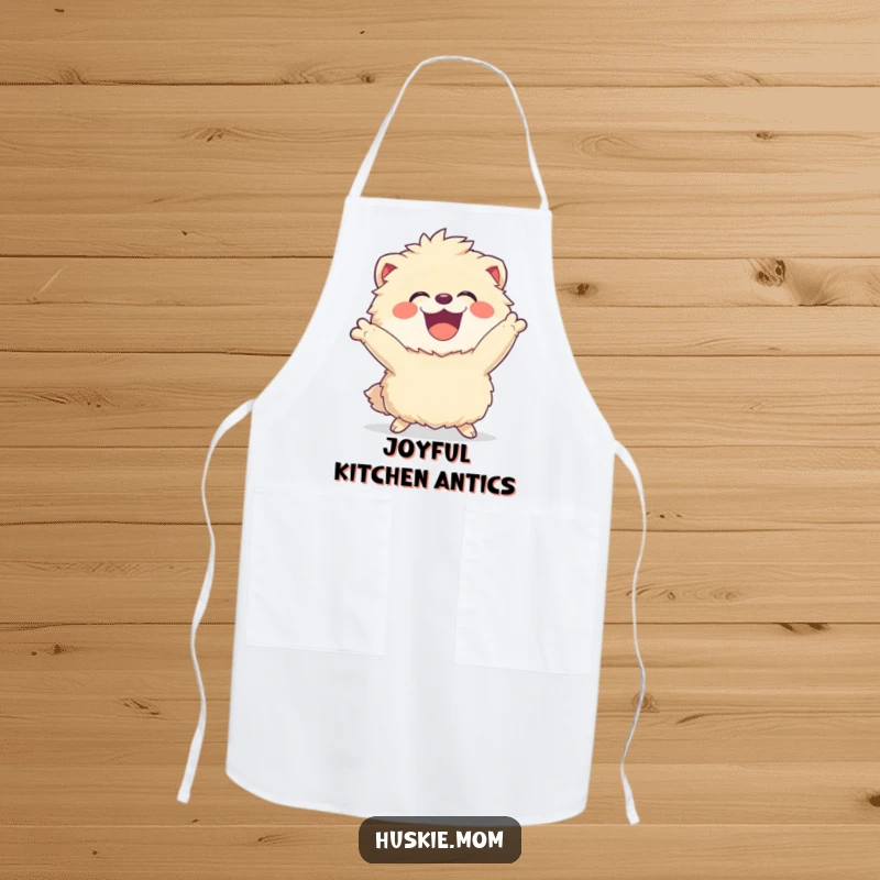 Funny Fluffy Animal Apron: A joyous, laughing creature in a dynamic pose, perfect for kitchen wear with energetic humor.