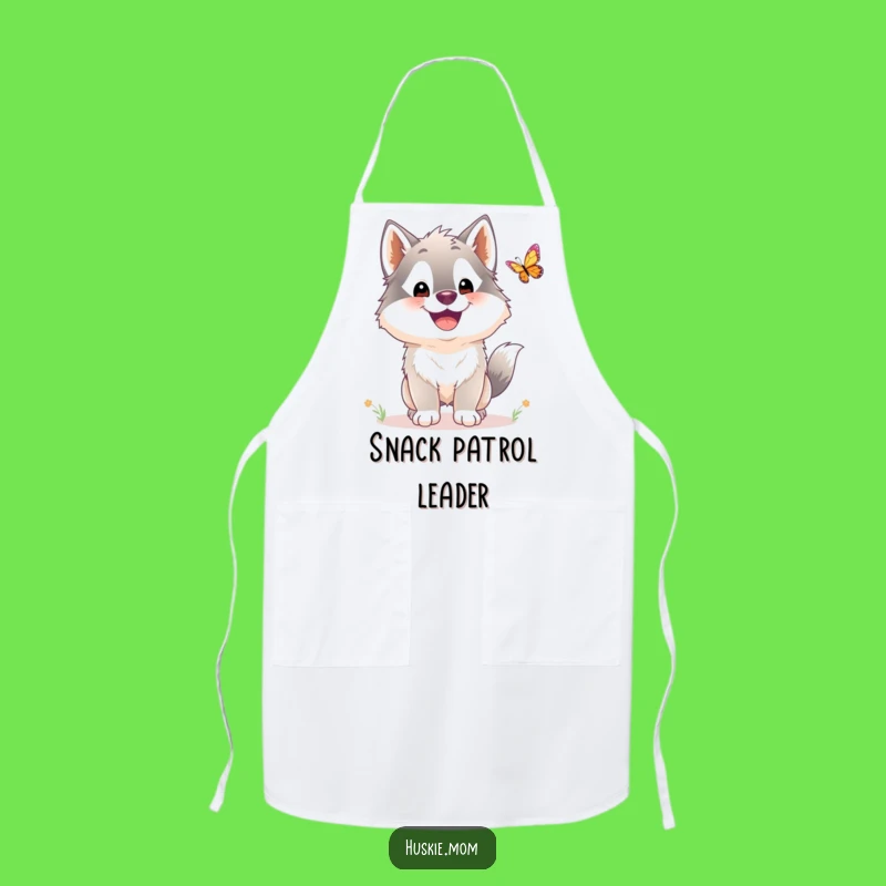 Funny Husky Butterfly Chase Apron: Cute Fluffy Dog Kitchen Funny Gift