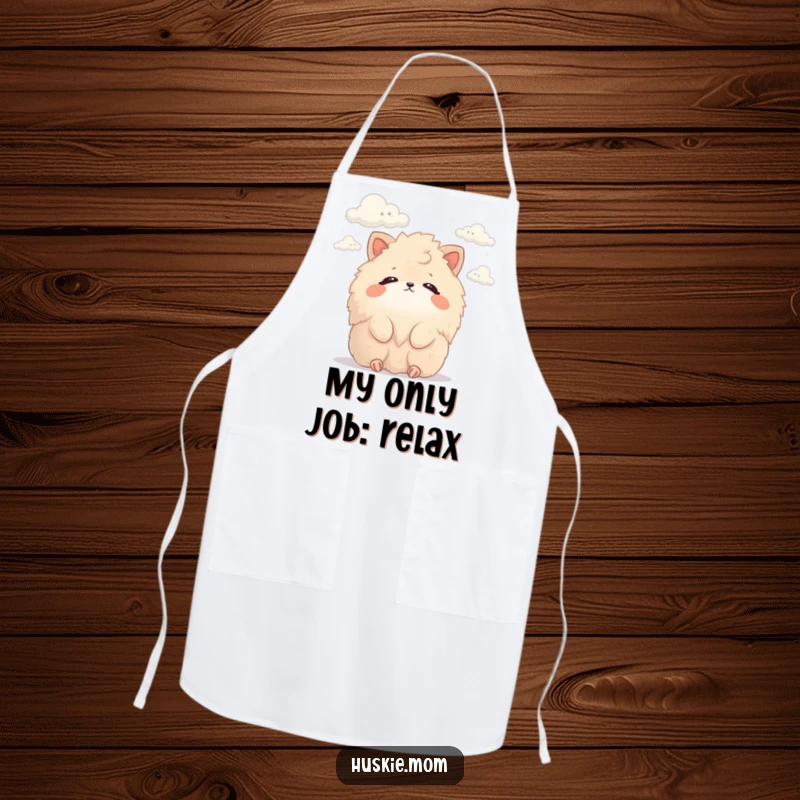 Funny Apron: Kitchen apron with a fluffy animal watching clouds, ideal for adding humor to cooking and baking activities.