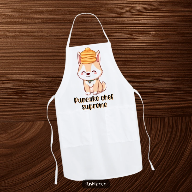 Funny Husky Pancakes Apron: A chef's apron with a dog balancing pancakes, a fun and practical funny gift.