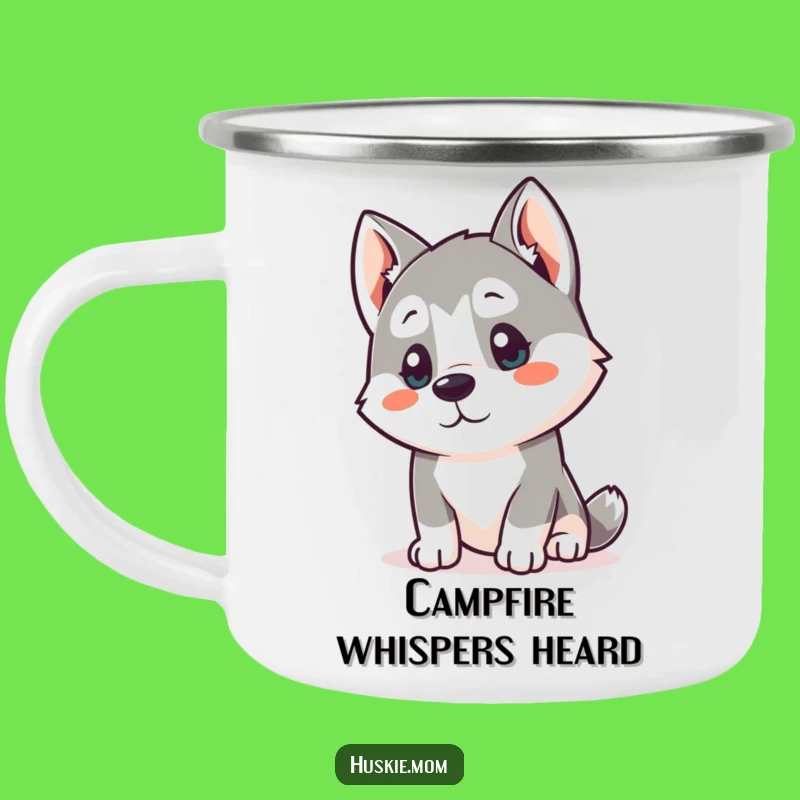 Funny Kawaii Husky Camp Mug: Curious Listener Adventure Gift!