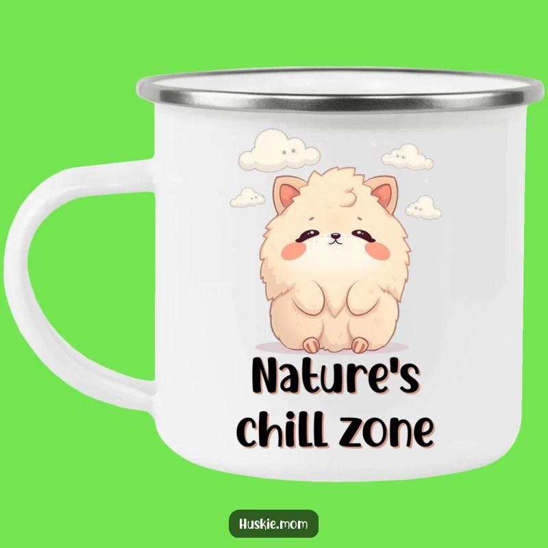 Funny Fluffy Cloud Watcher Camping Mug: Enamel Camp Cup, Whimsical Animal Art, Ideal Funny Gift