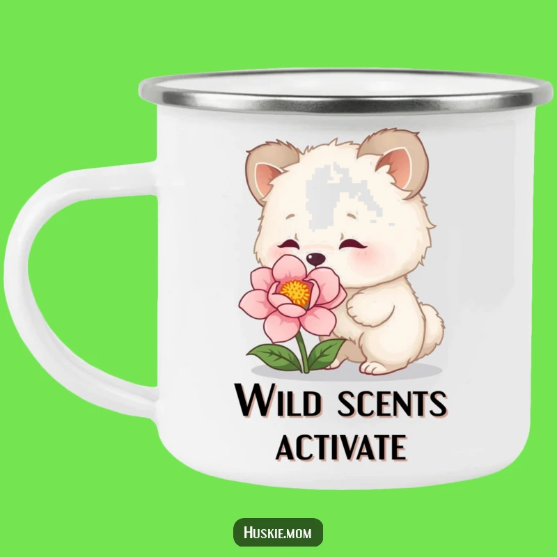 Funny Fluffy Flower Sniffer Camping Mug: Enamel Camp Cup, Nature's Humor, Ideal Funny Gift