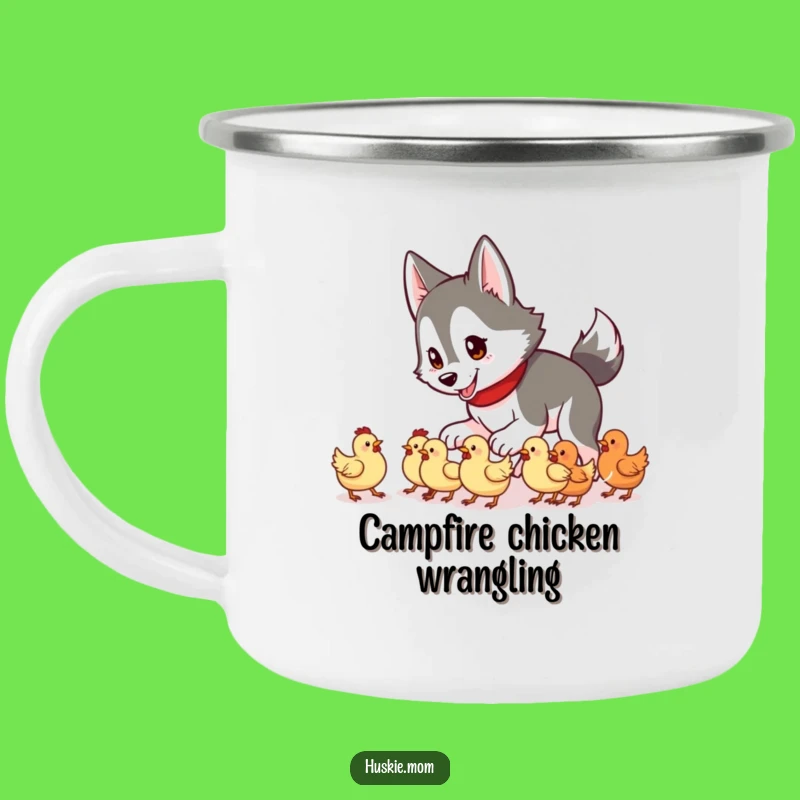 Funny Husky Lady Chicken Herding Camping Mug: Farm Fun, Durable Outdoor