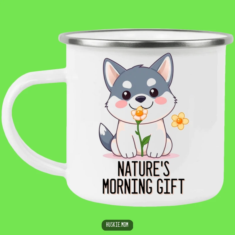 Funny Kawaii Husky Camping Mug: Durable Adventure Cup with Flower, Perfect Outdoor Gift