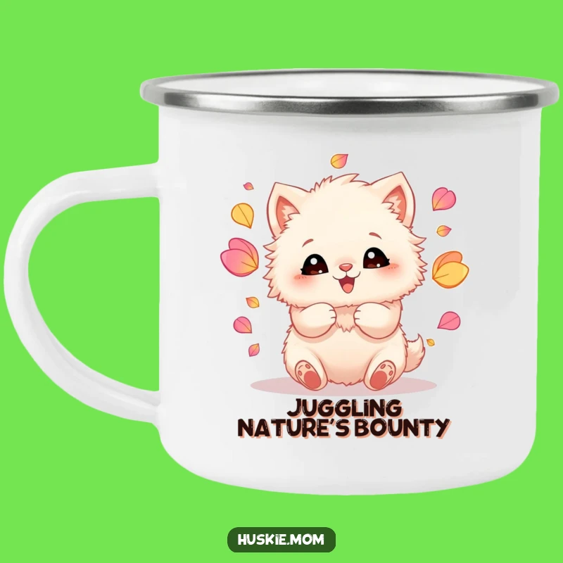 Funny Fluffy Animal Juggling Petals Camping Mug: Adventure & Laughter