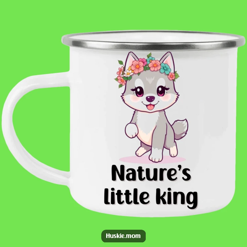 Funny Kawaii Husky Camp Mug: Flower Crown, Outdoor Funny Gift