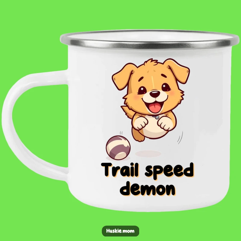Fast Chasing Dog Camping Mug - Speed Lines, Durable & Hilarious Outdoor Gift
