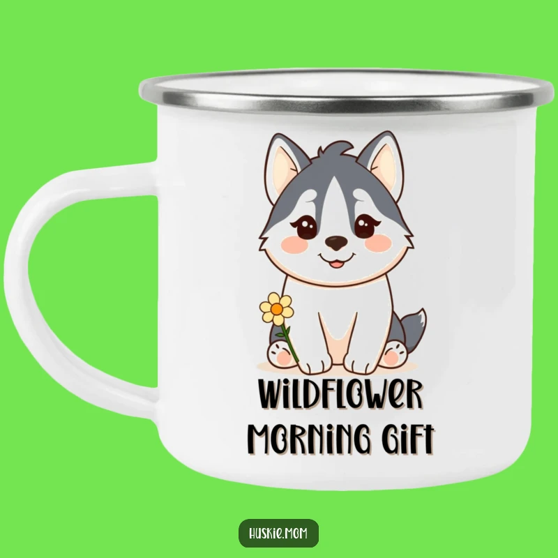 Funny Kawaii Husky Camp Mug: Flower Offering Adventure Gift!