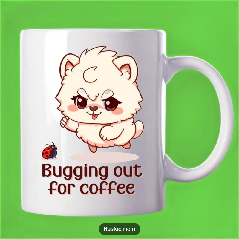 Funny Fluffy Animal Ladybug Chase Mug - Playful Pet Art Gift