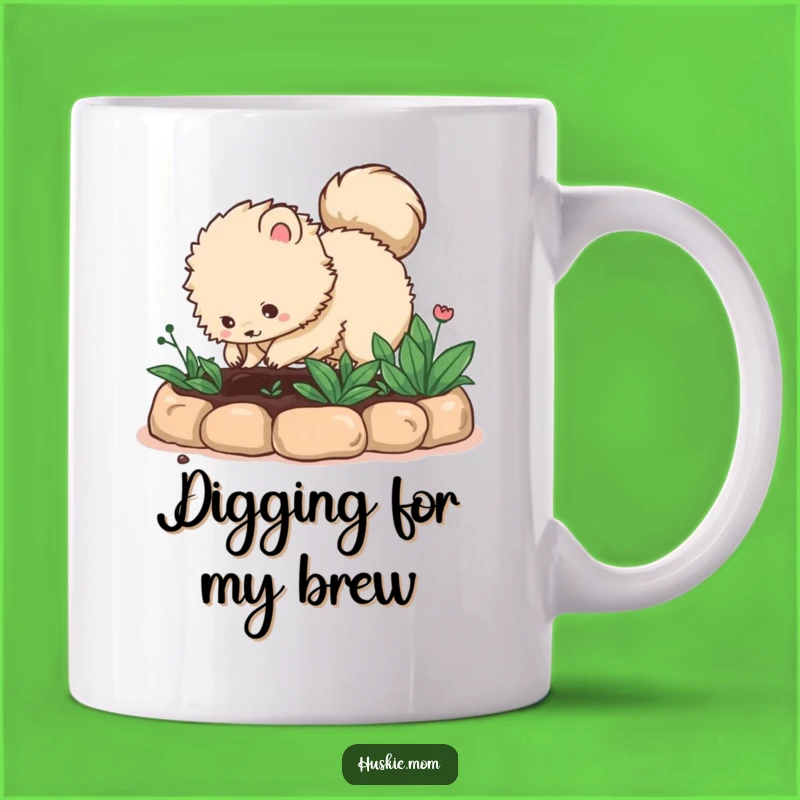 Funny Digging Fluffy Animal Mug: Eager Gardener Pup, Perfect Funny Gift