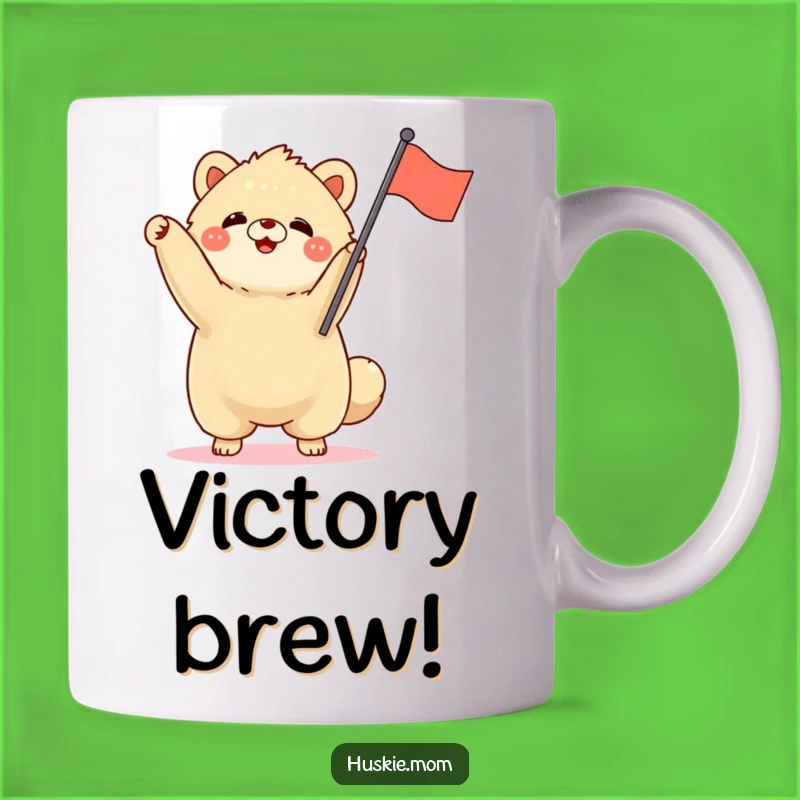 Funny Fluffy Animal Flag Waving Mug - Enthusiastic Celebration Gift