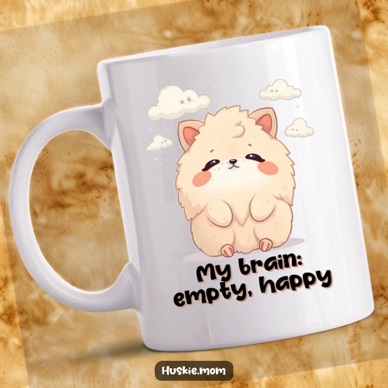Funny Mug: Fluffy animal with a peaceful face, captivated by drifting clouds, bringing calm and humor to your day.