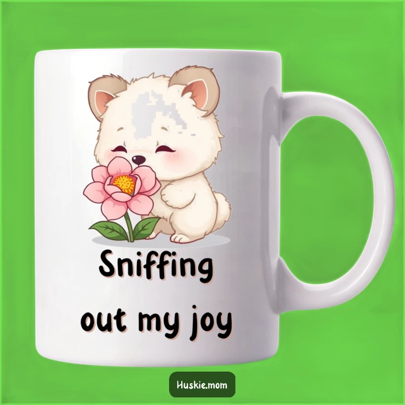 Funny Fluffy Flower Sniffer Mug: Adorable Curious Animal Art, Perfect Funny Gift for Nature Lovers