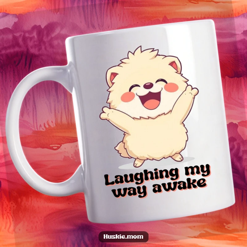 Funny Fluffy Animal Mug: A joyous, laughing creature striking a dynamic pose, radiating pure, infectious humor.