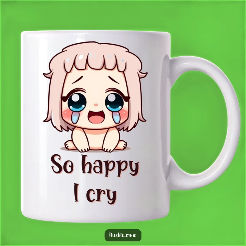 Funny Happy Tears Mug: Overjoyed Character Expression, Perfect Funny Gift