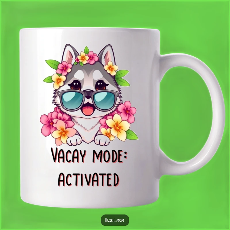 Funny Husky Lady Mug: Cool Sunglasses & Lei, Perfect Tropical Vacation Gift