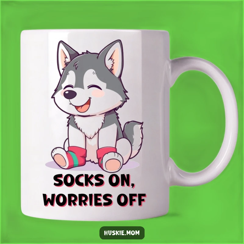 Funny Husky Lady Sock Mug: Giggling, Mismatched Colors, Quirky Gift Idea