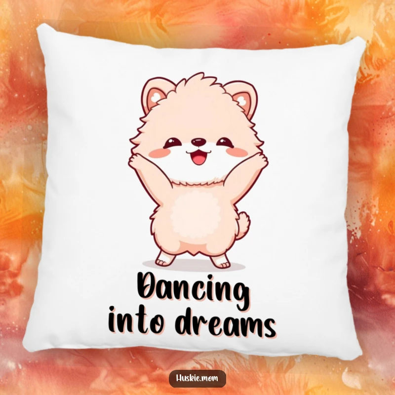 Funny Pillow: A fluffy animal with a wide grin, performing a lively dance move, bringing joy and comfort.