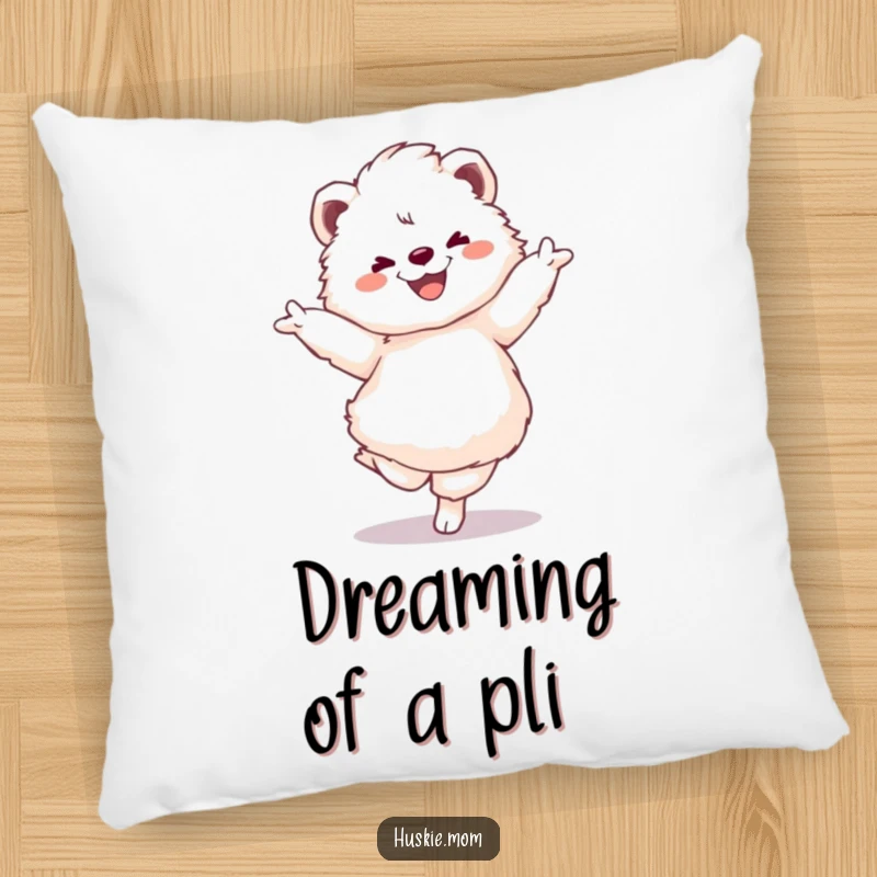Funny pillow with a fluffy animal performing a pirouette, bringing a humorous and comfortable touch to home decor.