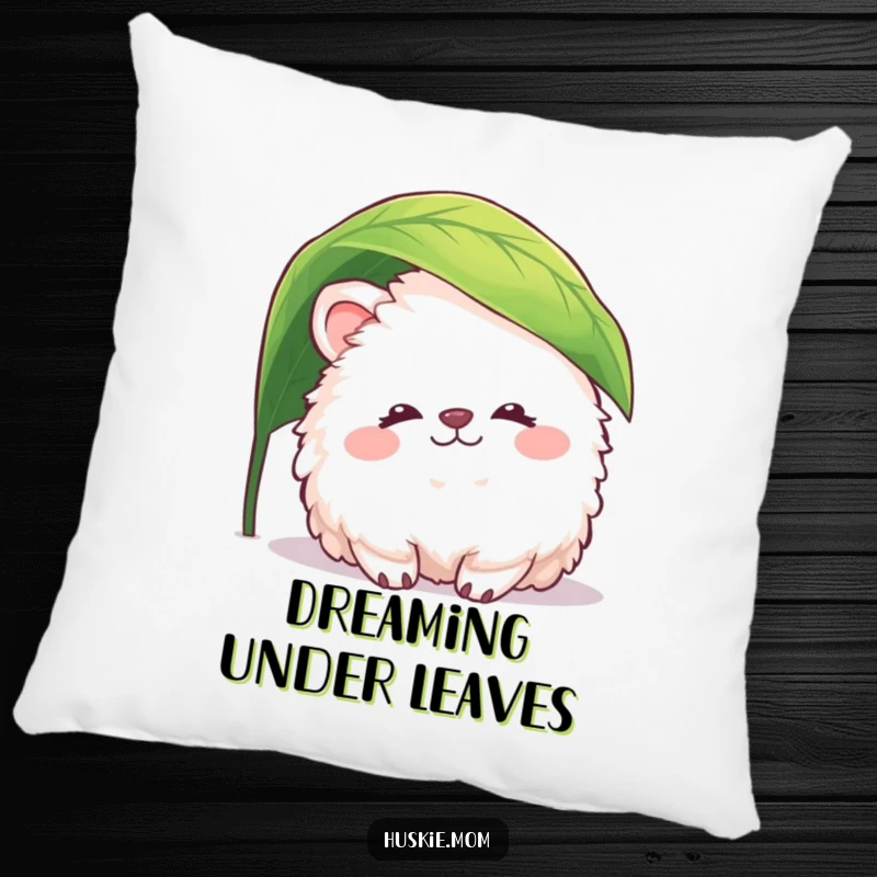 Funny fluffy animal pillow featuring a peaceful creature peeking from a leaf, offering soft comfort and gentle, humorous charm.