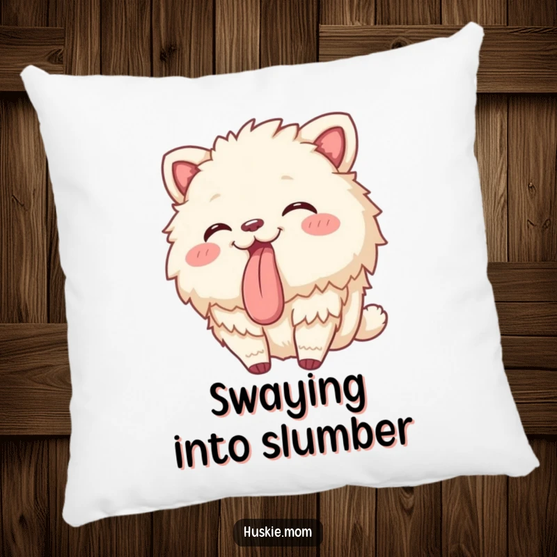 Funny pillow with a fluffy animal gently swaying with its tongue playfully sticking out, offering comfort and humor.