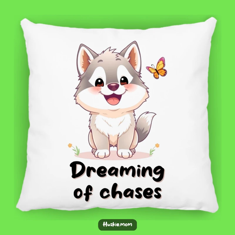 Funny Husky Butterfly Chase Pillow: Cozy Fluffy Dog Accent Pillow Funny Gift