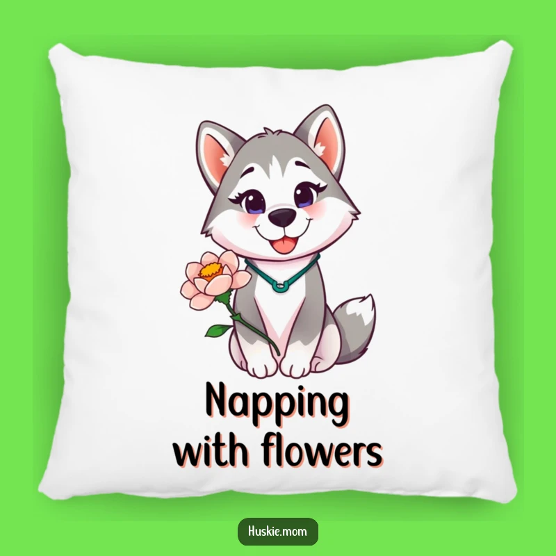 Funny Husky Lady Pillow - Cute Blooming Flower Comfort Gift