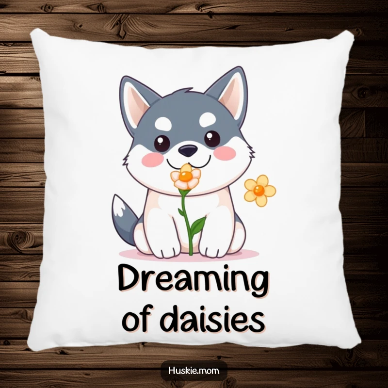 Funny Kawaii Husky Pillow: Soft decorative pillow with a cute husky and a flower, comfortable and funny gift.