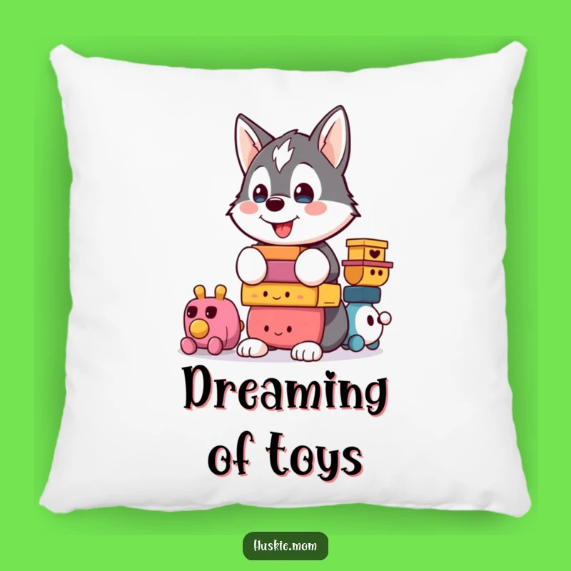 Funny Kawaii Husky Pillow: Proudly Displaying Toy-Balancing Humor for Cozy Comfort
