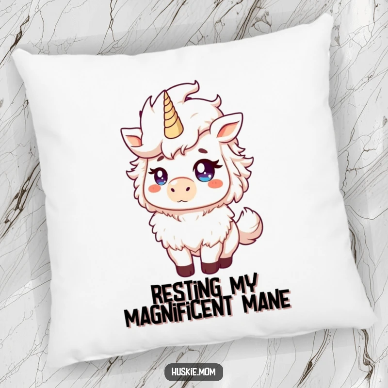 Funny Fluffy Animal Pillow with a proud creature tossing its mane, mischievous glint, perfect for a cozy funny gift.