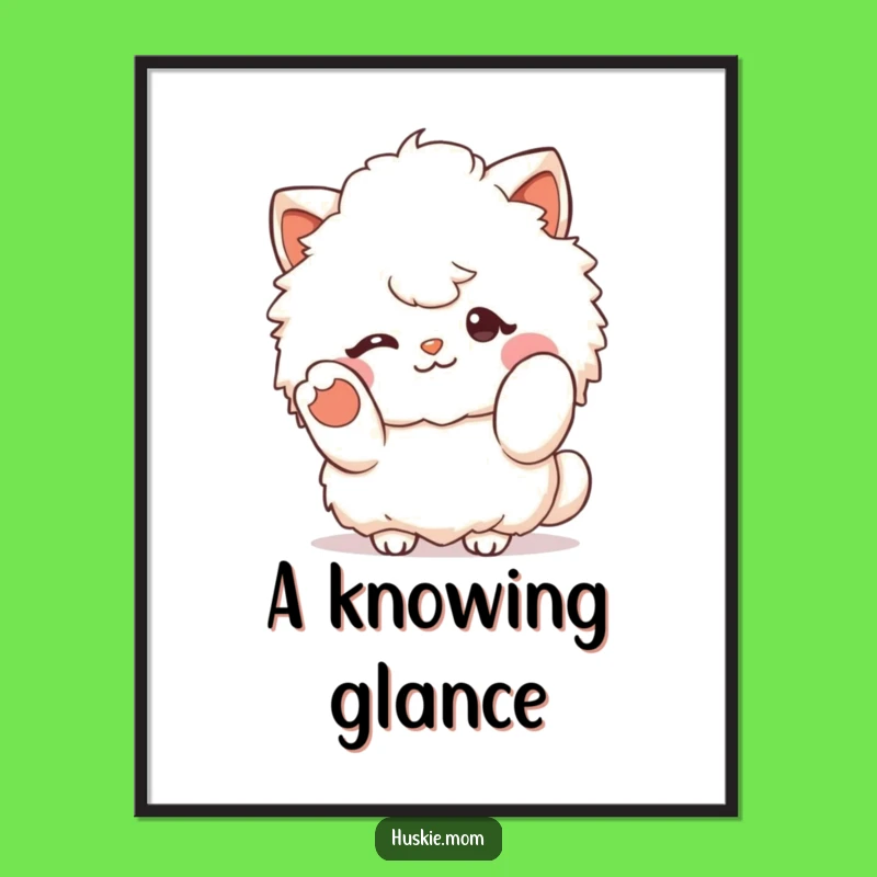 Funny Winking Fluffy Character Digital Art - Cute & Humorous Greeting Print