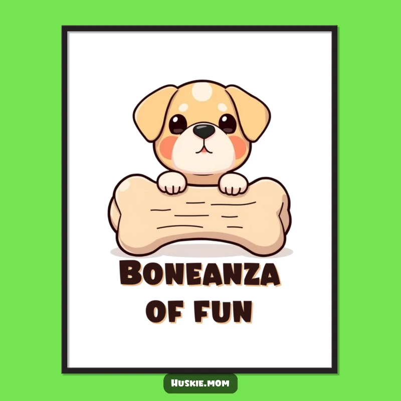 Peek-a-Boo Bone Dog Digital Art - Giant Bone Fun, Hilarious Printable for Playful Walls