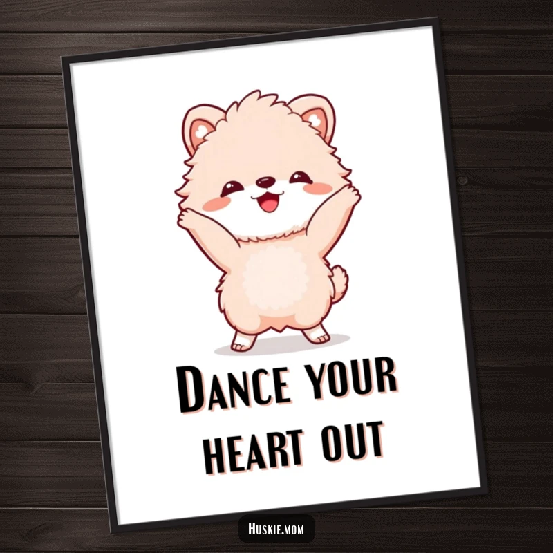 Funny Digital Art Print: A fluffy animal with a wide grin, performing a lively dance move, perfect for festive decor.