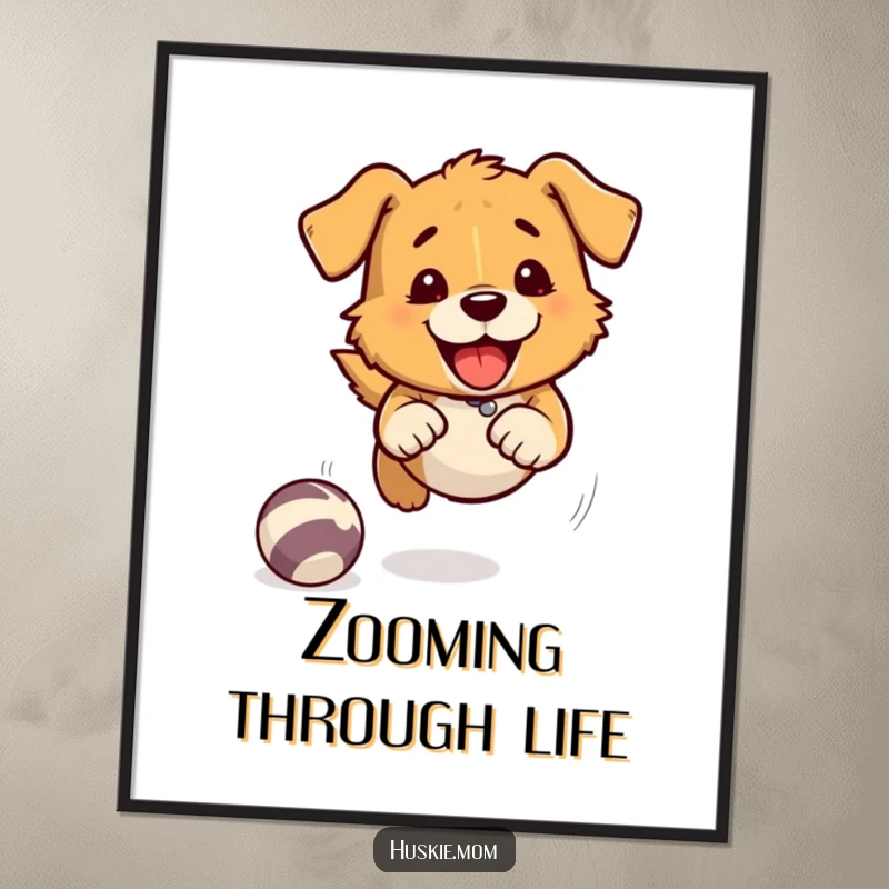 Fast Chasing Dog Digital Art: A high-resolution image of a dog playfully chasing a ball with exaggerated speed lines.