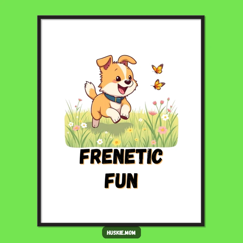 Funny Dog Butterfly Printable Art: Meadow Chase, Instant Funny Gift