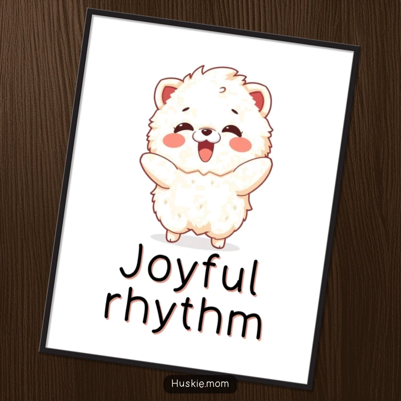 Funny digital art print of a delighted fluffy animal dancing playfully, creating an instant burst of fun.
