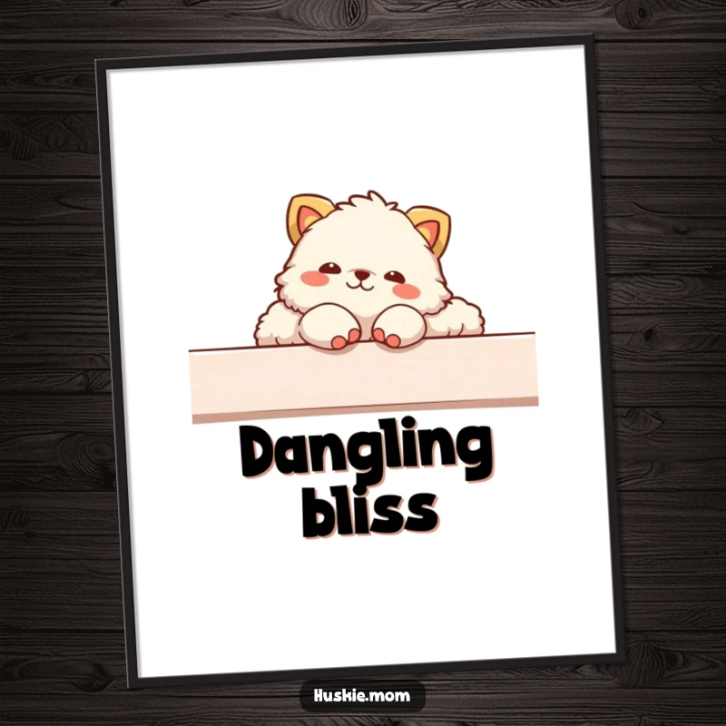 Funny digital art print of a fluffy animal in a completely relaxed lounging pose, paws dangling humorously over an edge.