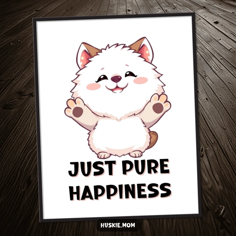 Funny Digital Art Print of a fluffy animal with a goofy grin joyfully raising its paws, capturing pure celebration.