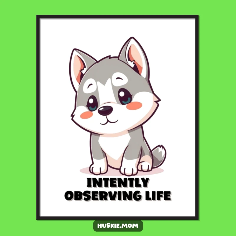 Funny Kawaii Husky Digital Art: Curious Listener Printable Gift!