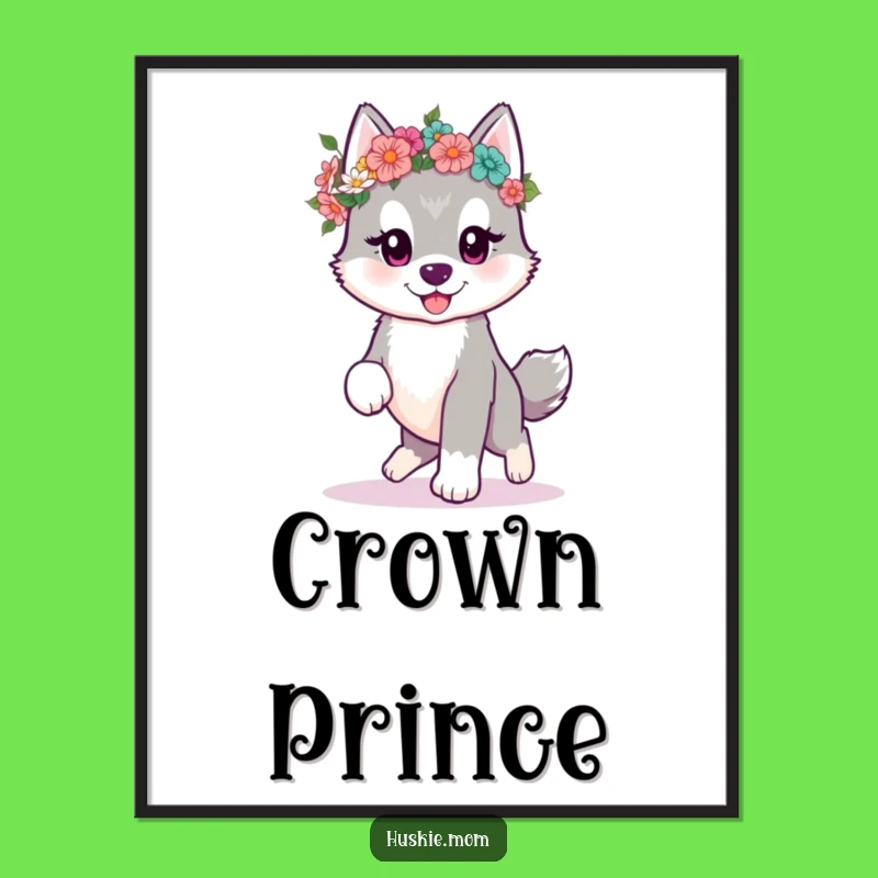 Funny Kawaii Husky Printable Art: Flower Crown Pup, Instant Funny Gift