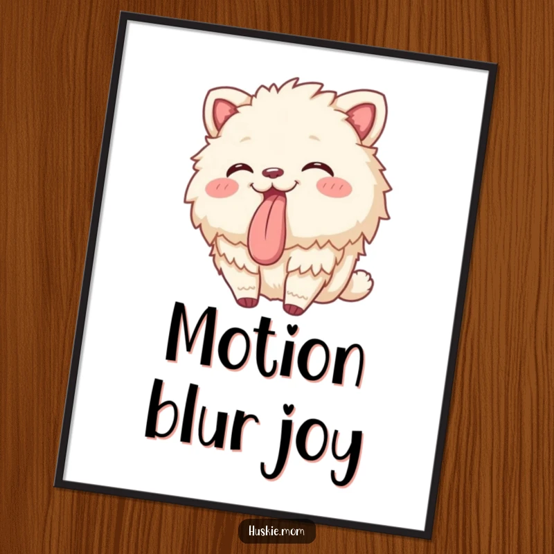 Funny digital art print of a fluffy animal playfully swaying with its tongue sticking out, instant downloadable cheerful decor.