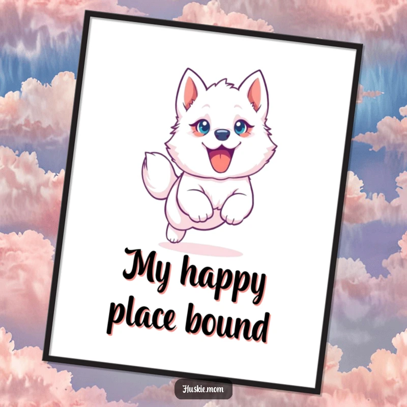 Funny Husky Puppy Digital Art Print: High-resolution artwork of a joyful husky pup jumping, instant download funny gift.