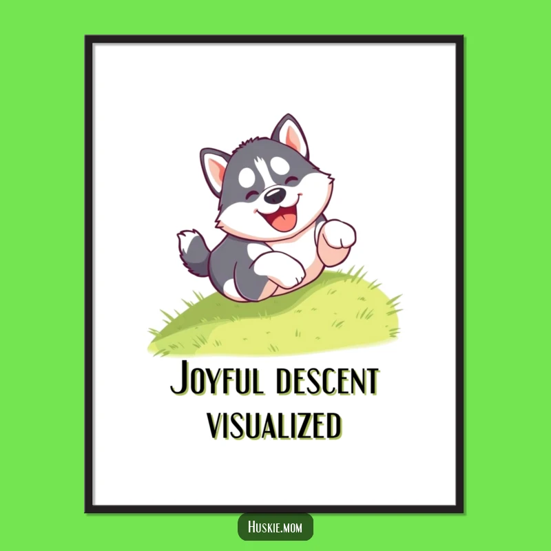 Funny Puppy Tumble Wall Art: Gleeful Husky's Joyful Fall Brings Laughter, Perfect Funny Gift