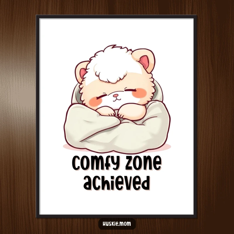 Funny digital art of a fluffy animal in a relaxed nap posture, nestled in soft fabric, promoting serenity.