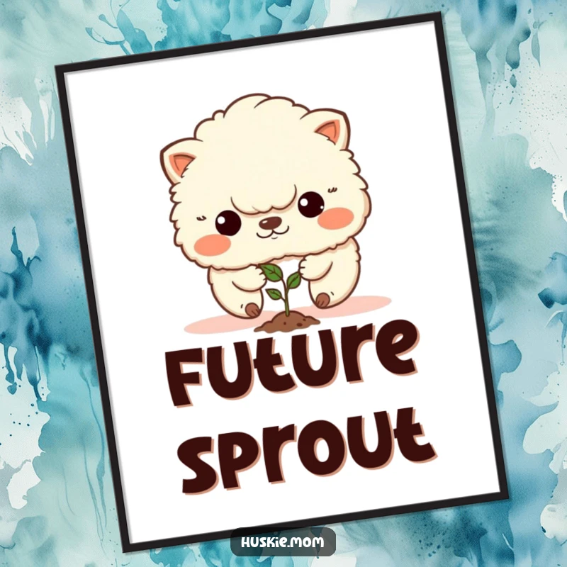 Funny digital art print of a determined fluffy animal planting a seed, symbolizing potential and growth.